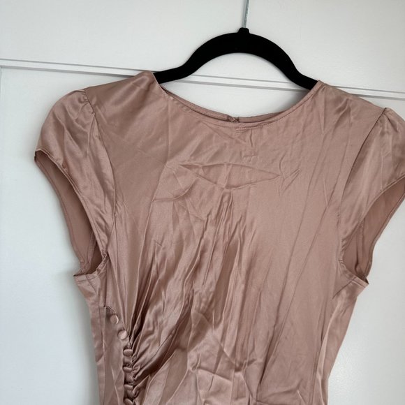 NWT Reformation Birch Maxi Silk Dress Sz 8 Blush Crew Neck Ruched Side Slit - Picture 4 of 10